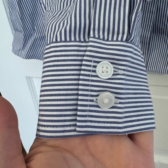 Anne Klein Classic Blue / White Striped Long-Sleeve Button-Down Shirt - M - Picture 3 of 4
